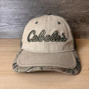 Cabela's Hat Cap Strap Back Mens One Size Tan Green Camo Embroidered Hunting